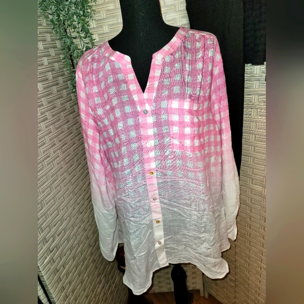 Fyve 3x Pink and White Gingham Women's Top